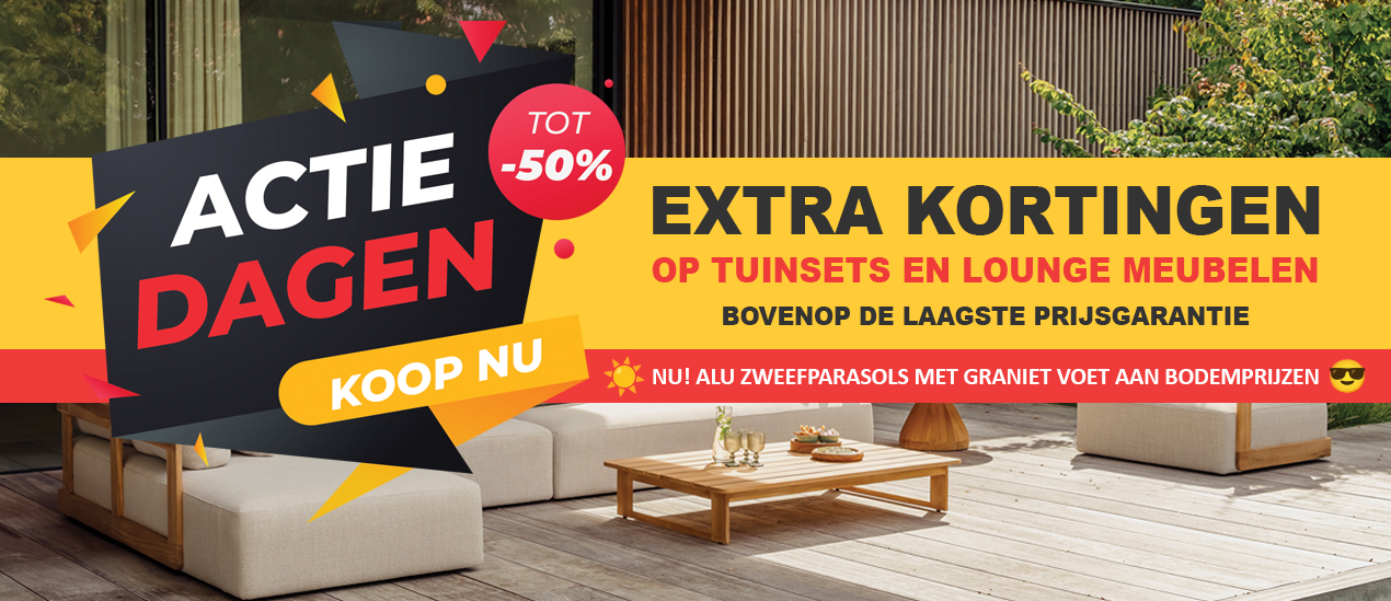Banner Actiedagen Tuinmeubelen Lounge Sets 2026 - Alu Zweefparasols