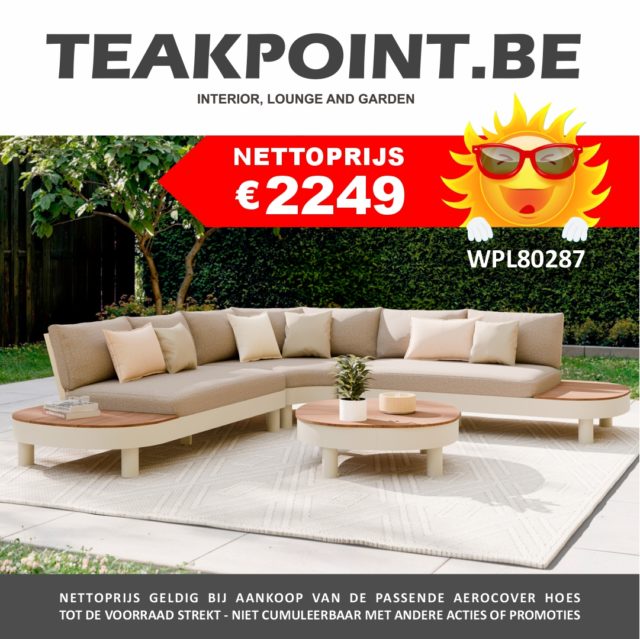 ☀️NU! 𝗔𝗖𝗧𝗜𝗘𝗗𝗔𝗚𝗘𝗡 𝗟𝗢𝗨𝗡𝗚𝗘 𝗦𝗘𝗧𝗦, ONTSPAN IN STIJL IN ONZE COMFORTABELE LOUNGE SETS!☀️ OOK OPEN OP HEMELVAART 13U TOT 18U!💚

🏖Stijlvolle zomeravonden, verrassend betaalbaar? Met onze acties op sfeervolle lounge sets geniet je pas echt van het buitenleven!🔥De ruimste keuze van België tegen de scherpste prijzen met prijsgarantie!☺️

👀Kom dus snel langs en ontdek de nieuwste collecties tuin- & lounge sets in onze ruime en overdekte showroom te Zwalm. Ook open op Zondag!🥳

🇧🇪100% Belgisch - Ruime voorraad - Laagste Prijsgarantie💪
📌 Hundelgemsebaan 53 - 9630 Zwalm🔥
Meer info: www.teakpoint.be